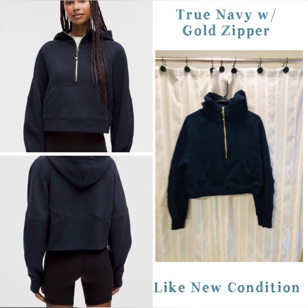 Lululemon Scuba Oversized Half-Zip Hoodie Navy Gold XS/S 0 2 4 6 Blue Small